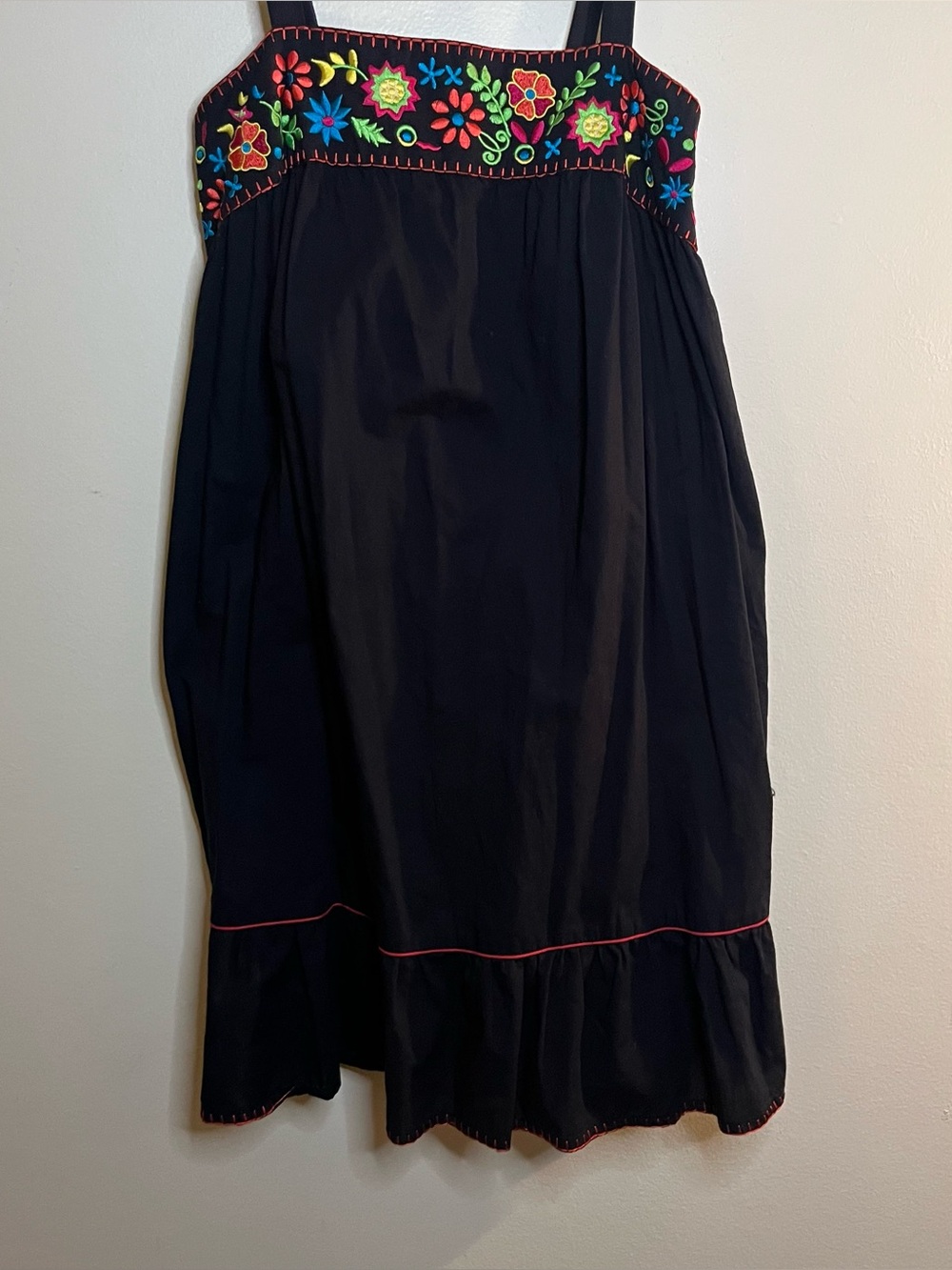 Xhilaration Black Midi Dress with Colorful Floral Embroidery